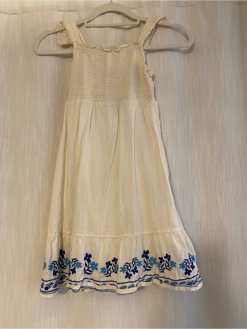 Old Navy Cream Sundress with Blue Floral Embroidery